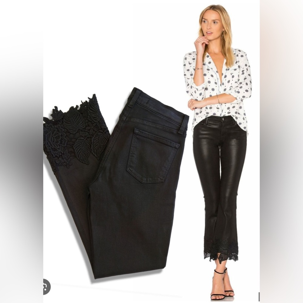 J BRAND SELENA MID-RISE CROP PANTS WITH LACE TRIM